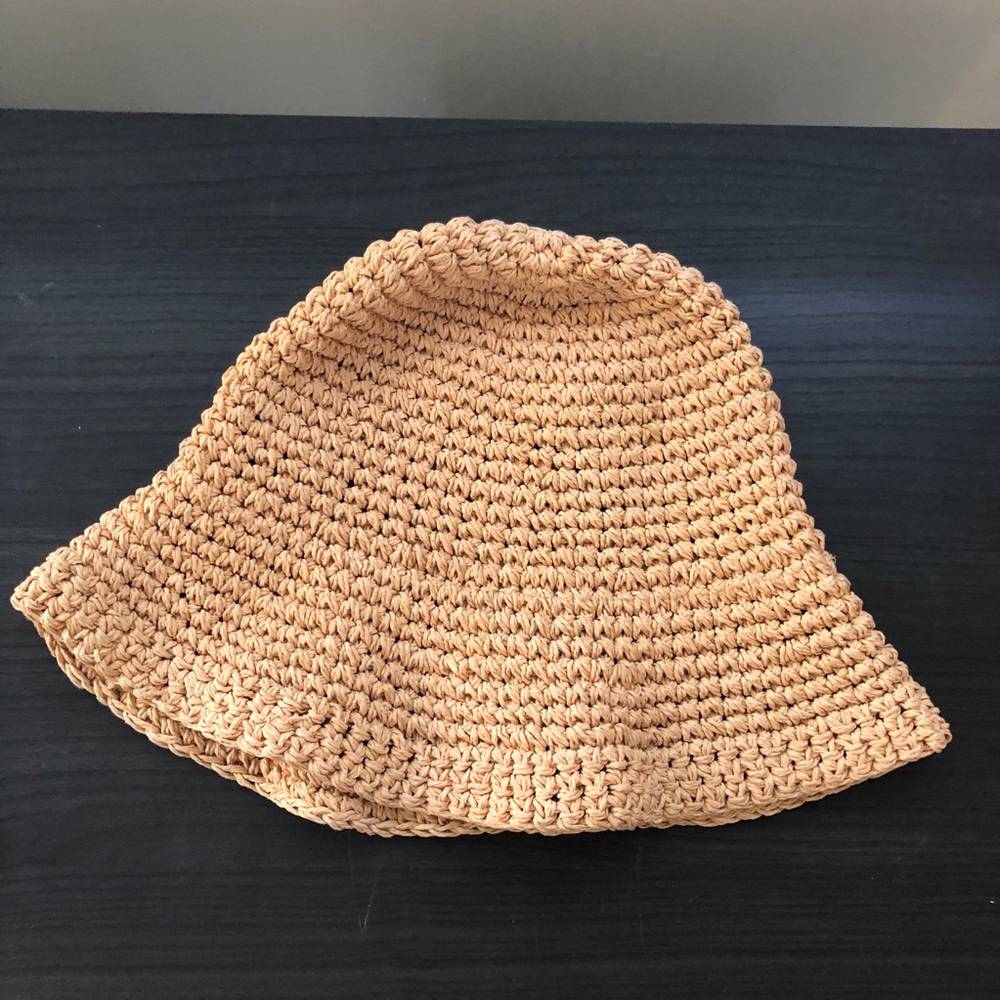Floppy Straw Knit Hat Peach Pink Orange Color